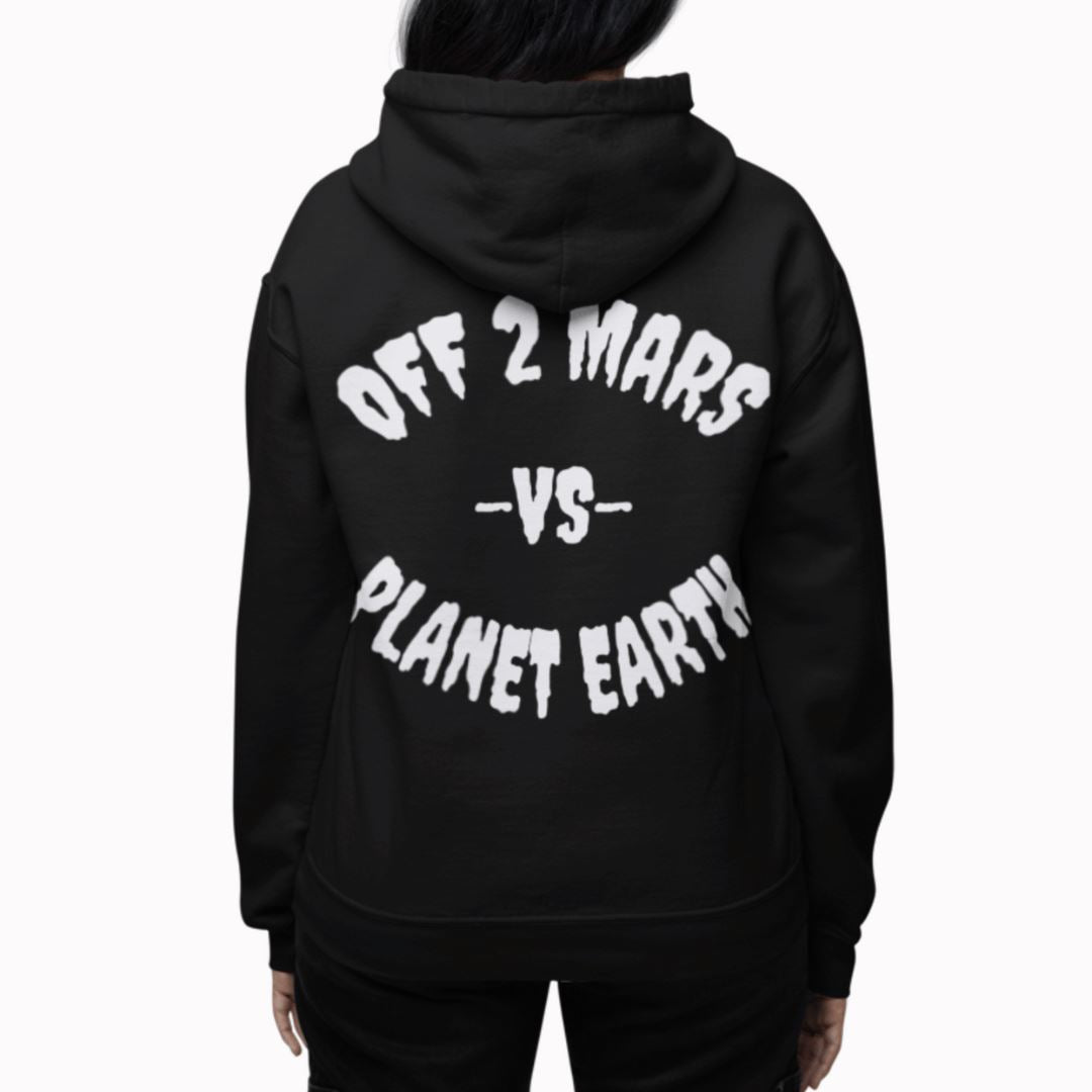 Off 2 Mars vs. Planet Earth Heavyweight Black Hoodie Hoodie OFF 2 MARS® 