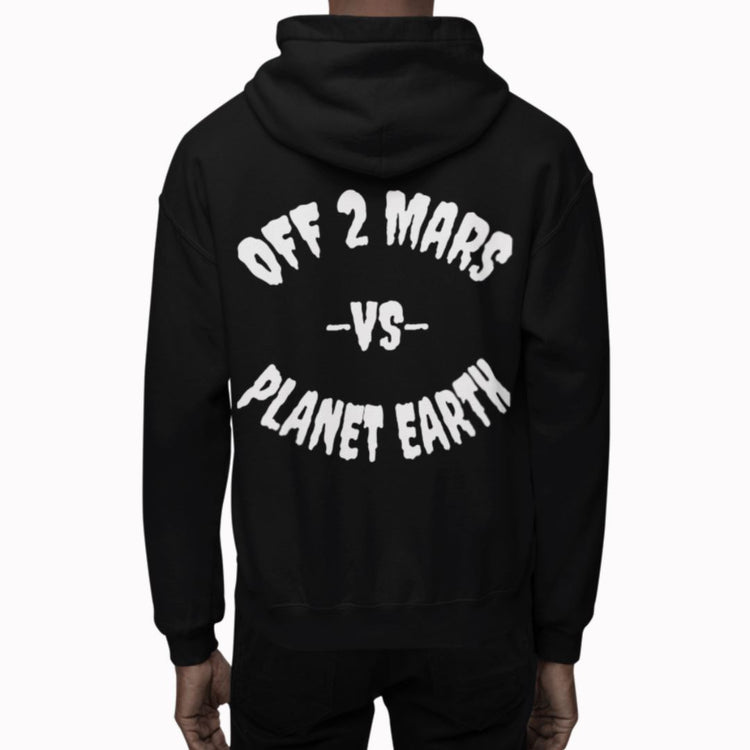 Off 2 Mars vs. Planet Earth Heavyweight Black Hoodie Hoodie OFF 2 MARS® XS 